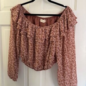 Altar'd State Pink Floral Ruffle Blouse